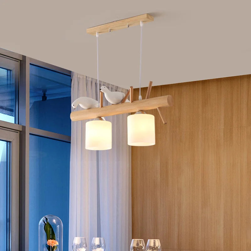 Suspension nordique en bois pour Table à manger île de cuisine lustre Led créatif oiseau moderne Bar café arbres éclairage suspendu