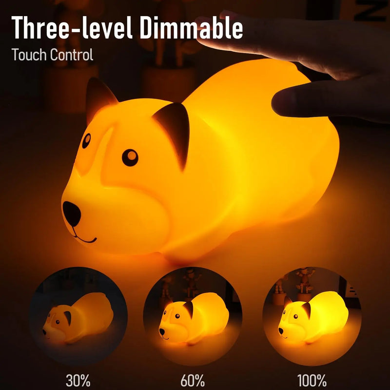 LED mignon Corgi veilleuses capteur tactile animaux lampe de nuit Silicone chien pour enfants enfant cadeau chambre chevet décor bébé lumière