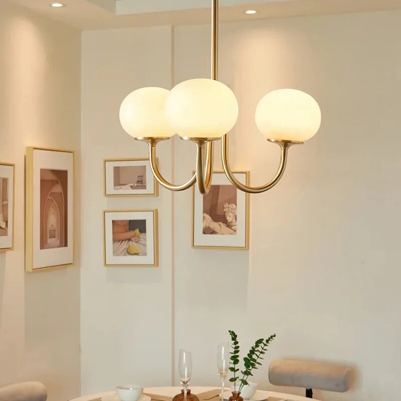 Lustre led en verre laiteux décor - vue 5 sur 12