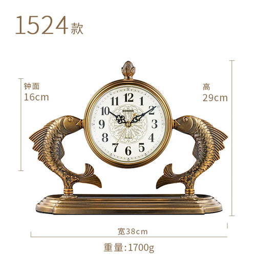horloge de table européenne en métal plaqué cuivre élégant design luxe - vue 17 sur 18