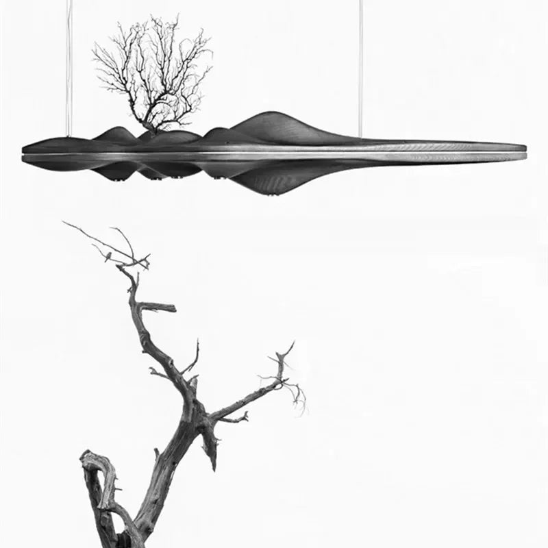 suspension nordique moderne en bois et résine décorative - vue 4 sur 9
