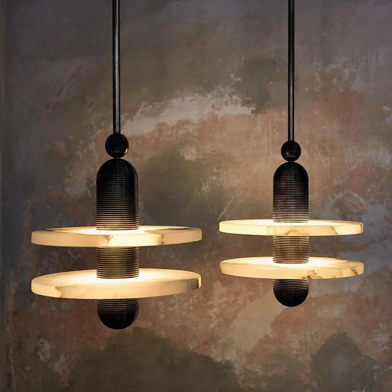 lampe led suspendue en marbre et aluminium avec cordon réglable - vue 10 sur 14