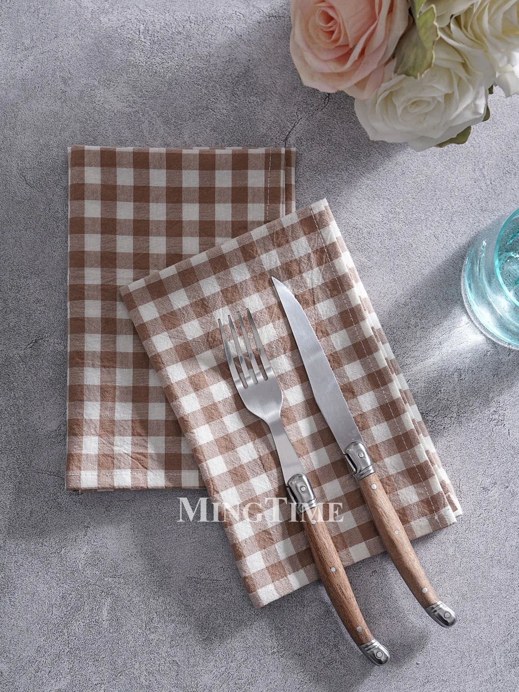 Serviette de table vichy coton style champetre lavable - vue 4 sur 7