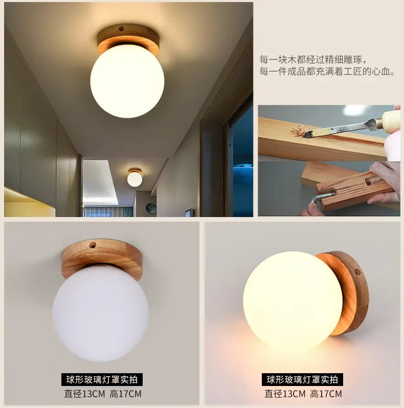 plafonnier en bois massif style nordique minimaliste solaire
