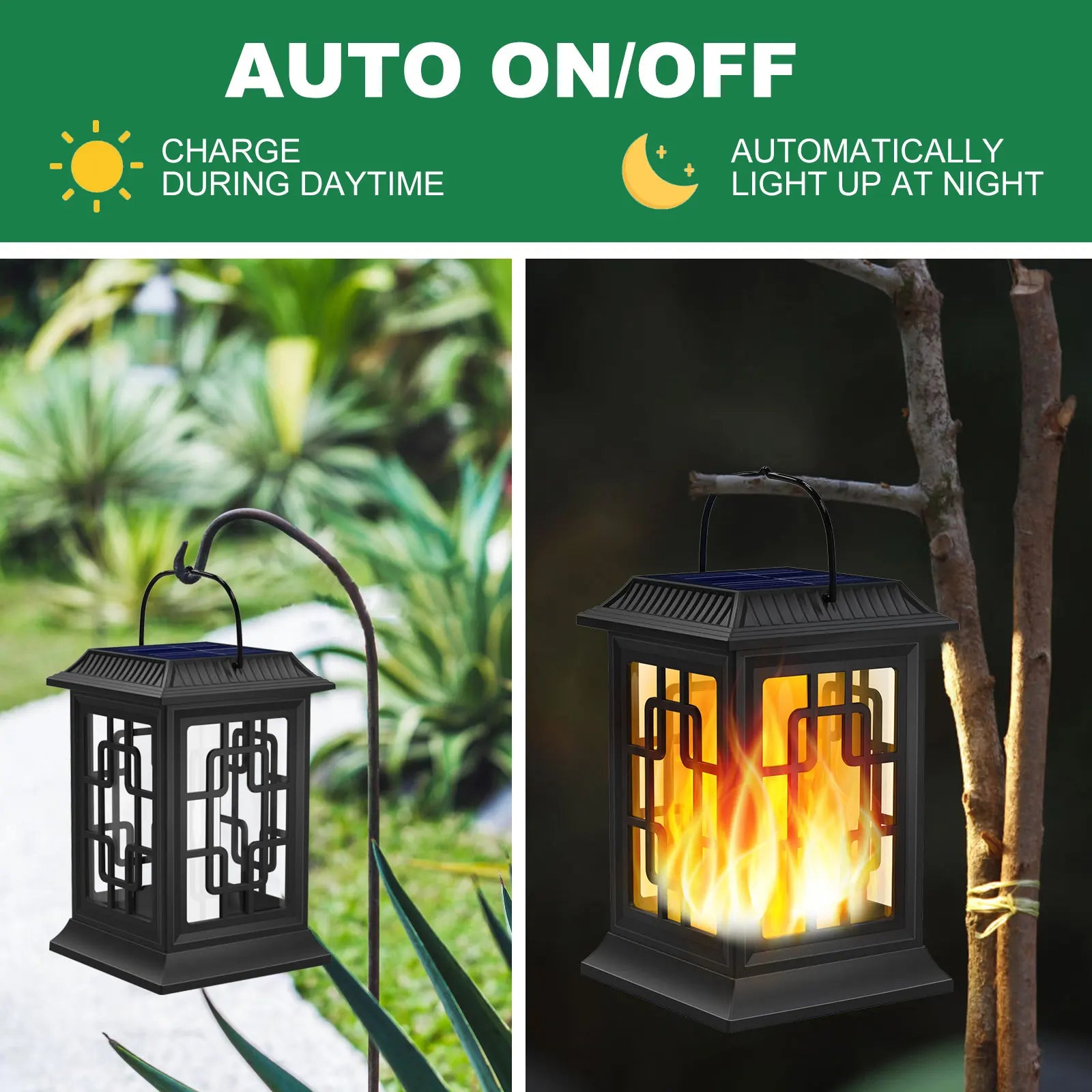 lot de 2 lanternes solaires décoratives à flamme vacillante - vue 5 sur 7