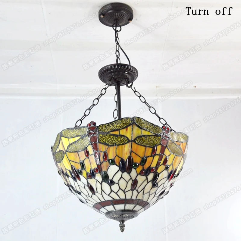 lampe de chevet libellule style européen en verre tiffany - vue 4 sur 6