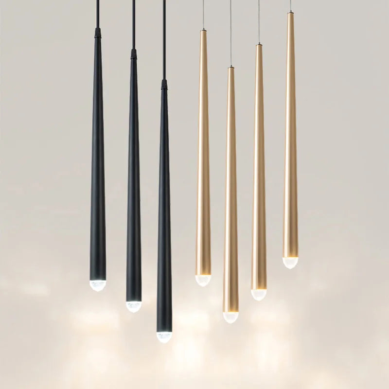 suspension conique en tube long en acrylique et cuivre pour bar et magasin