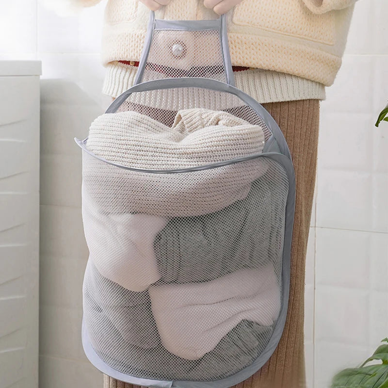 panier à linge pliable mural sac de rangement en filet portable - vue 4 sur 8