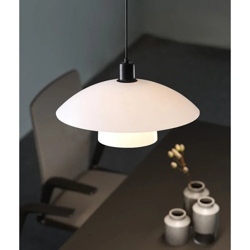 Lamp Glass Pendant Light,with Handblown White Art Glass Shade Adjustable Cord Black Finish Modern Hanging Pendant Light For Kitc - vue 4 sur 7