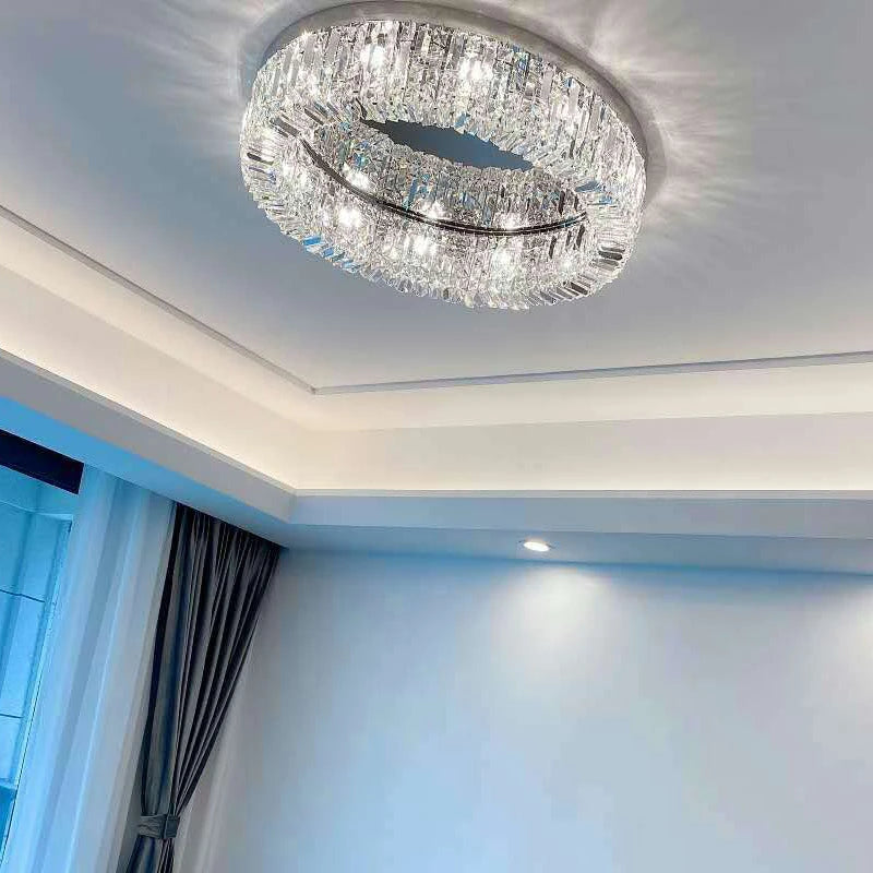 lustre en cristal moderne doré argenté à led pour décoration intérieure