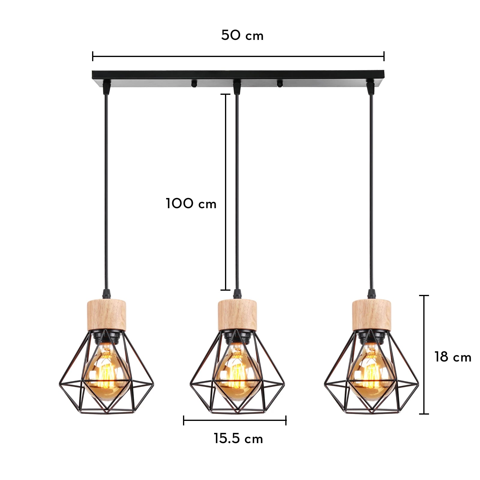 suspension vintage en bois industriel luminaire led suspendu - vue 14 sur 14