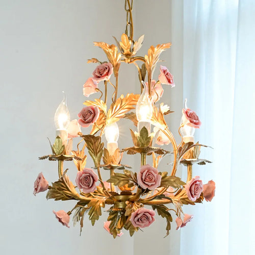 lustre led floral céramique cuivre rose déco intérieur