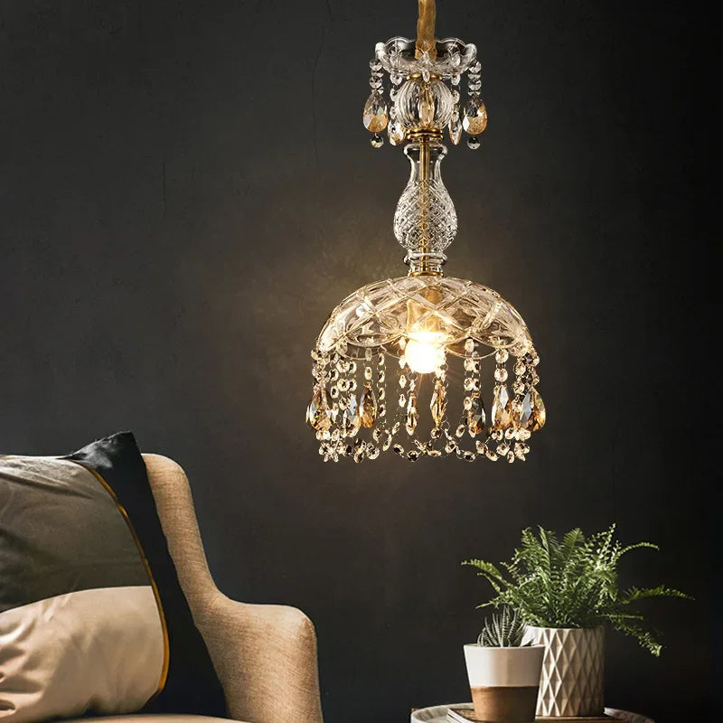 lustre rétro américain en cristal avec éclairage led suspendu - vue 3 sur 8