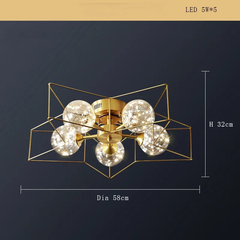 lustre moderne minimaliste en cuivre avec étoile led