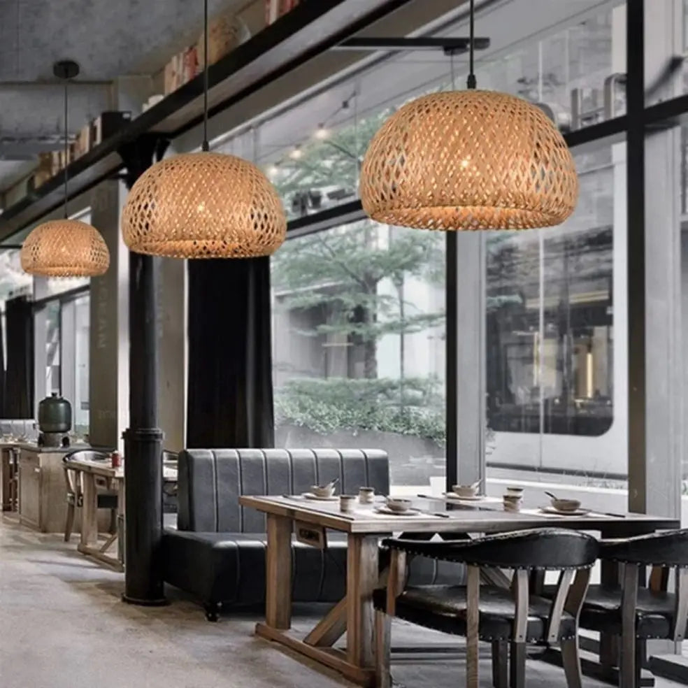 Suspension en bambou tissé à la main rétro salle à manger lanterne lustre E27 jardin maison chambre luminaires décoratifs suspension - vue 3 sur 14