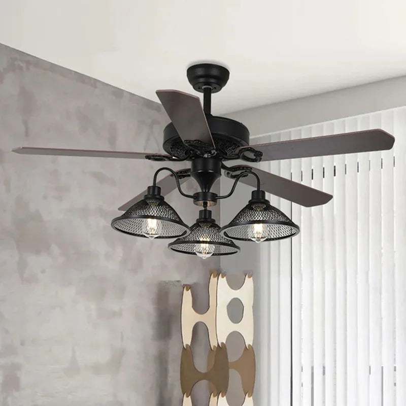 lustre industriel rustique avec 3 lumières et télécommande - vue 4 sur 6