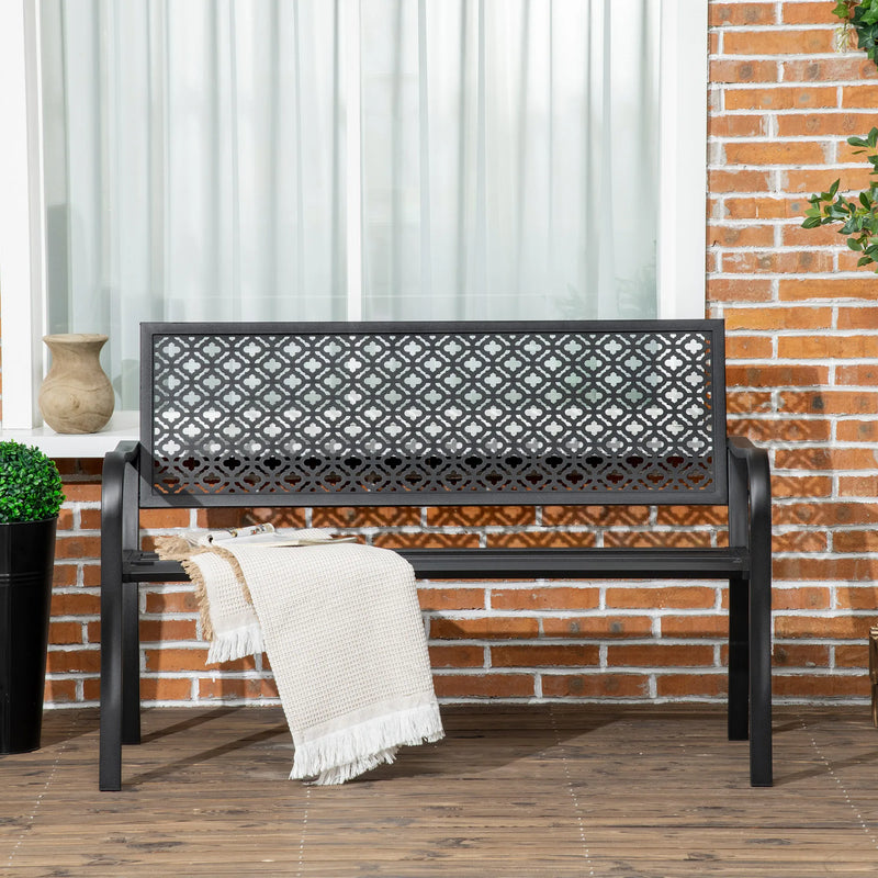 banc de jardin en acier deux places avec dossier décoratif