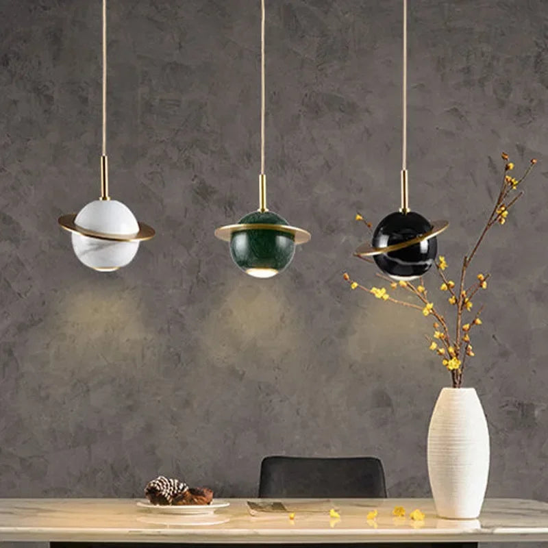 lustre circulaire en marbre naturel style nordique pour bars et restaurants - vue 4 sur 9