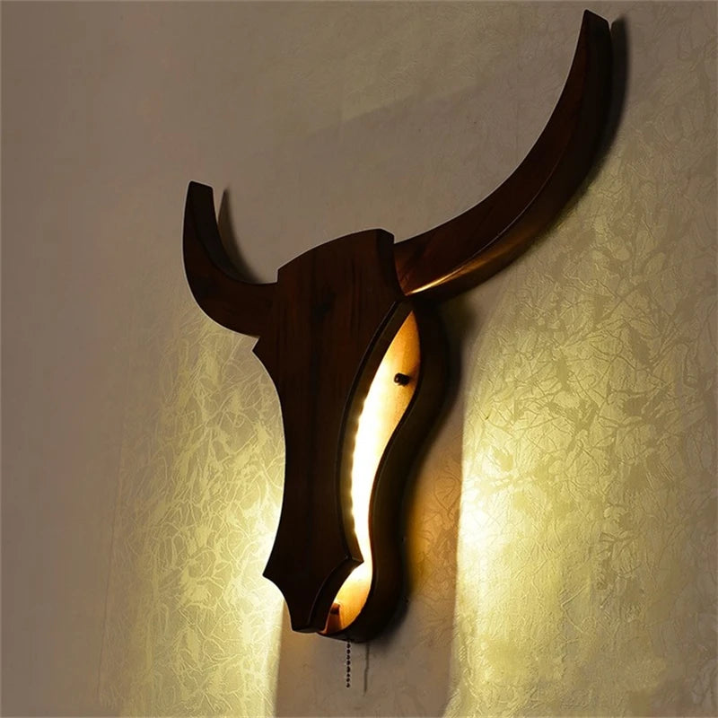 applique murale led style animal vache en bois vintage moderne
