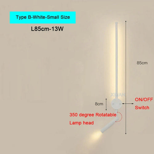 Modern Bedroom Living Room Wall Light ON/OFF Switch AC220V Black White Long Wall Lamps with LED Spotlights - vue 17 sur 18