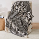 plaid tricoté géométrique bohème avec pompons doux chaud