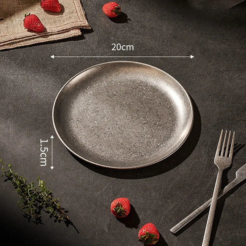 Assiettes inox style industriel retro plateaux cuisine