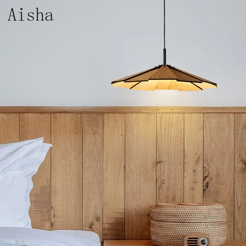 suspension japonaise wabi-sabi en noyer fait main pour décoration intérieure - vue 5 sur 8