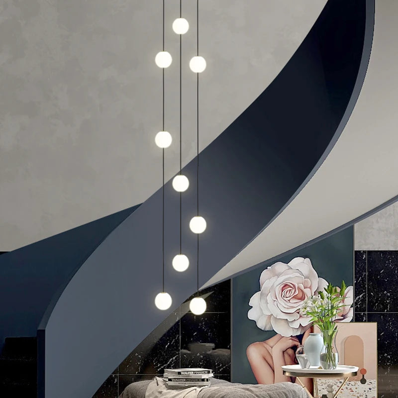 lustre long moderne minimaliste pour duplex villa appartement - vue 3 sur 15