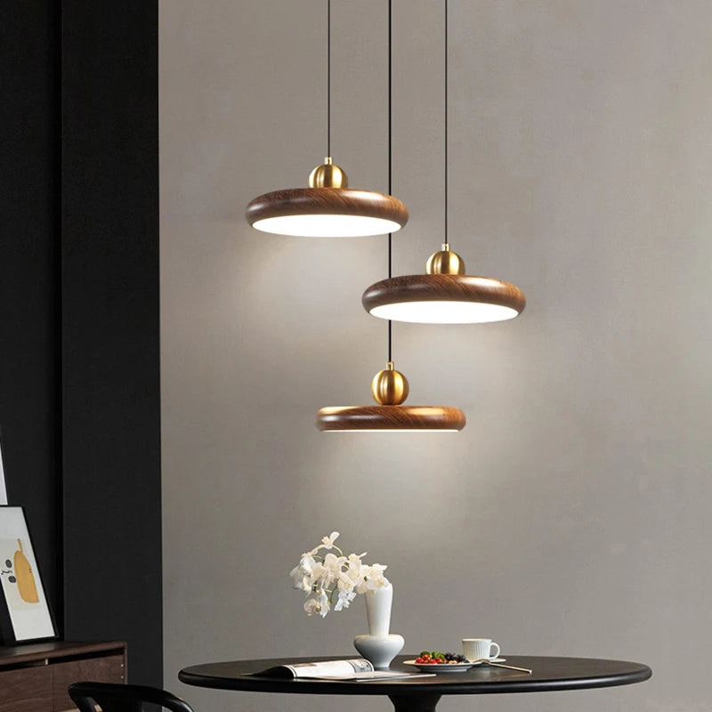 lustre en fer imitation grain de bois luminaire suspendu variable - vue 2 sur 7