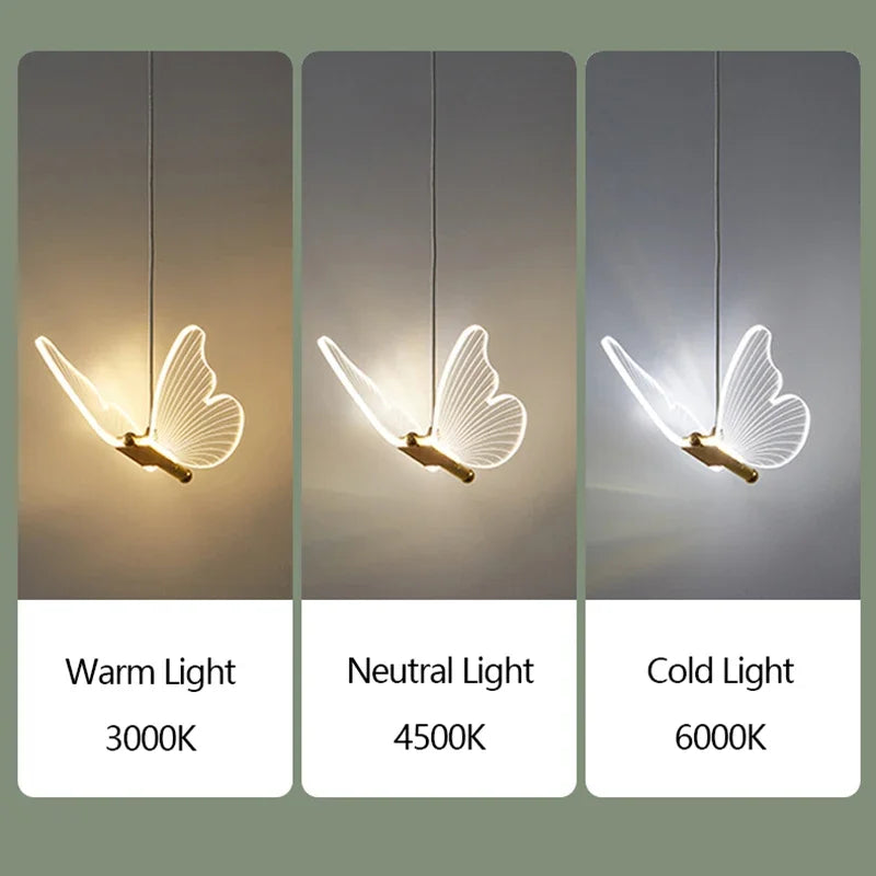 lustre papillon transparent design nordique suspension led - vue 6 sur 17