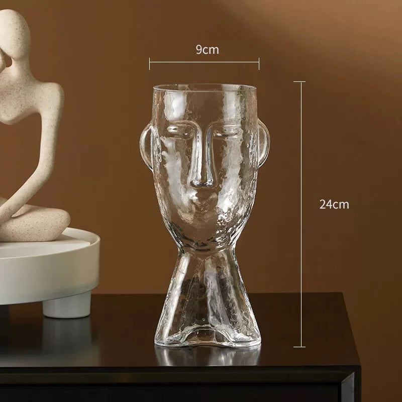 vase en verre visage humain abstrait pour fleurs décoratives modernes - vue 3 sur 9