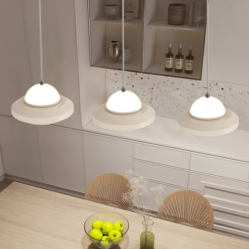 lustre moderne minimaliste trois têtes style crème italienne - vue 4 sur 12