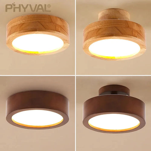 Plafonnier led design nordique en bois naturel montée en surface - vue 3 sur 10