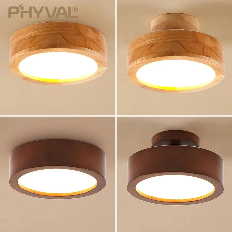 Plafonnier led design nordique en bois naturel montée en surface