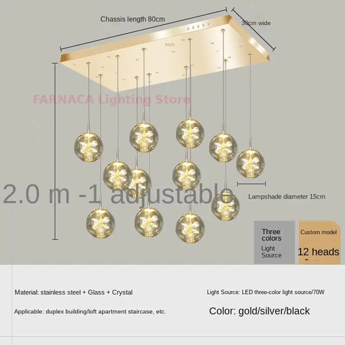 Remote control stair chandelier Nordic creative duplex dining room light lift high living room, apartment decorative chandelier - vue 21 sur 20