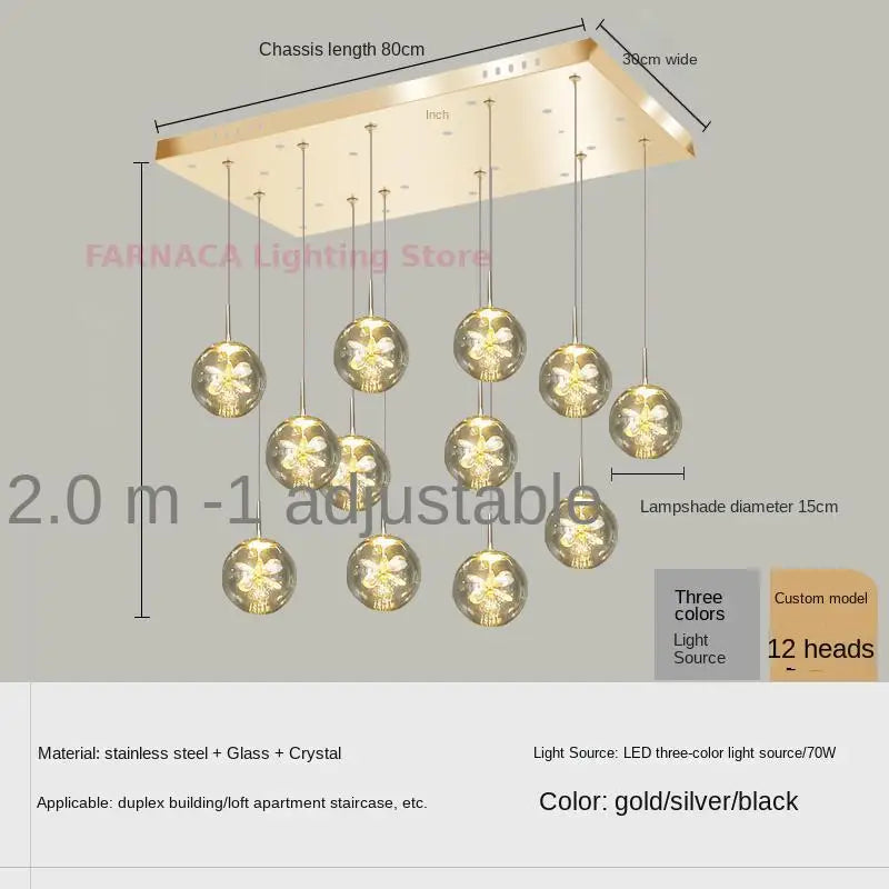 Remote control stair chandelier Nordic creative duplex dining room light lift high living room, apartment decorative chandelier - vue 20 sur 20