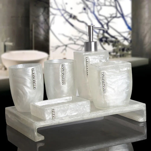 ensemble daccessoires de mariage en résine nacrée pour salle de bain - vue 3 sur 11