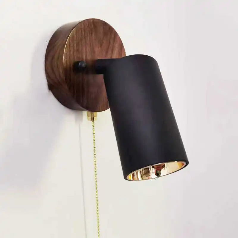 applique murale japonaise en bois avec interrupteur et rotation - vue 3 sur 6