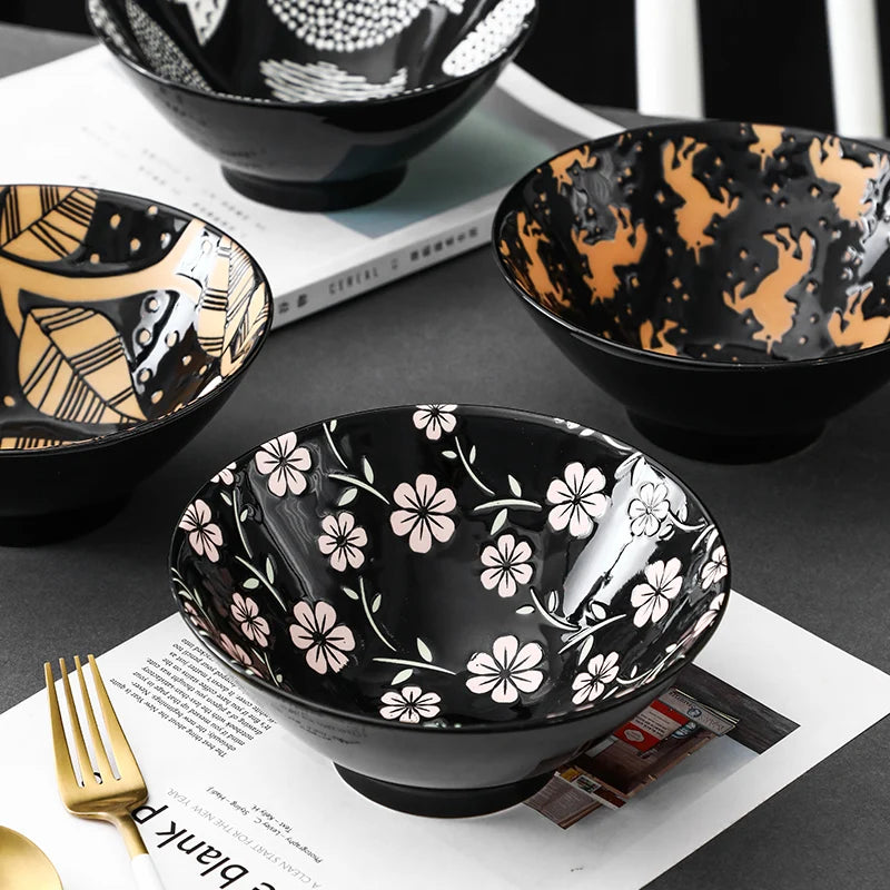 Bowl ramen japonais céramique motif floral 1 2l - vue 4 sur 7
