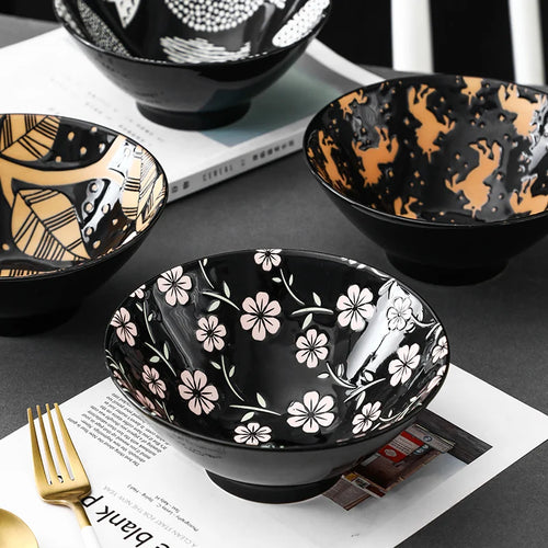 Bol ramen japonais céramique motif floral 12l
