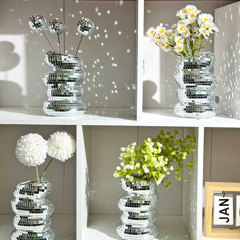 vase en spirale boule disco décoration moderne pour fleurs