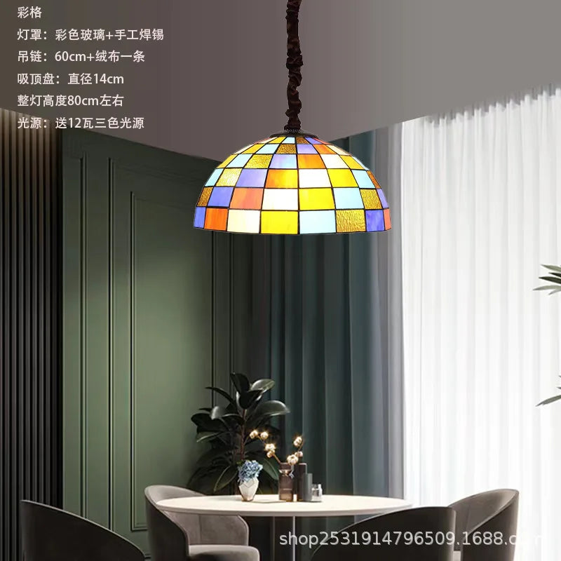 lustre rétro en verre teinté style méditerranéen pour restaurant et hall - vue 10 sur 18