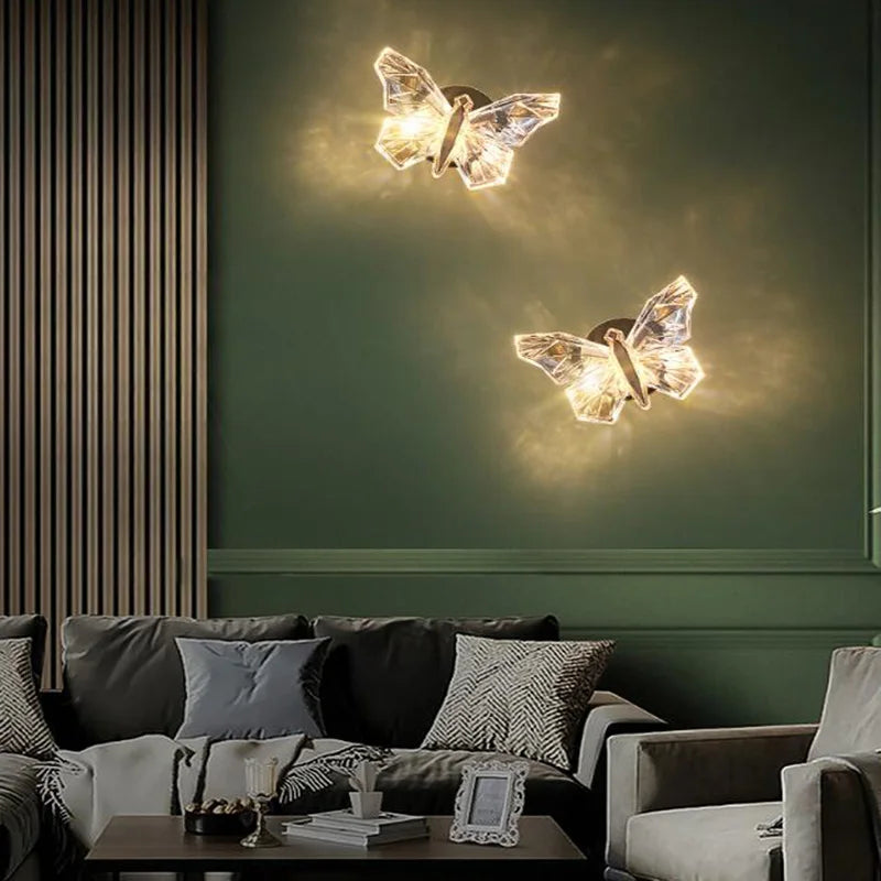applique murale LED cristal papillon de luxe