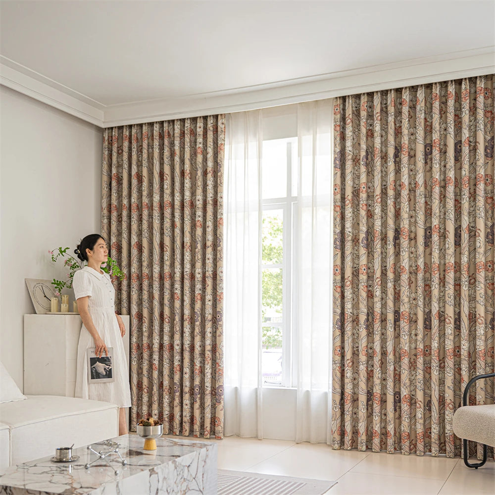 Rideau occultant motifs floraux modernes pour salon chambre