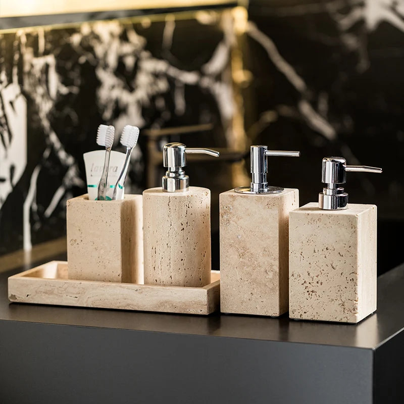 ensemble d'accessoires en marbre naturel pour salle de bain - vue 4 sur 30