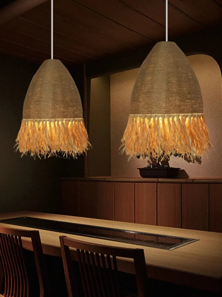 suspension en rotin rétro style wabi sabi pour décoration intérieure - vue 5 sur 11