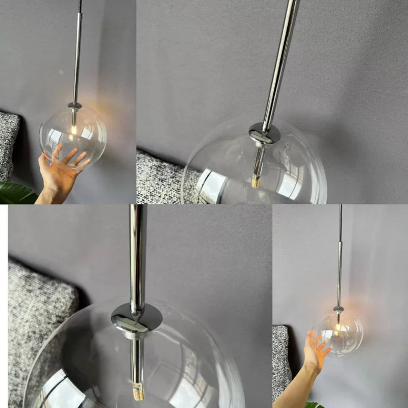 Boule de verre suspension LED éclairage cuisine salle à manger Restaurant lampe suspendue chambre chevet plafond lustre hôtel décoration