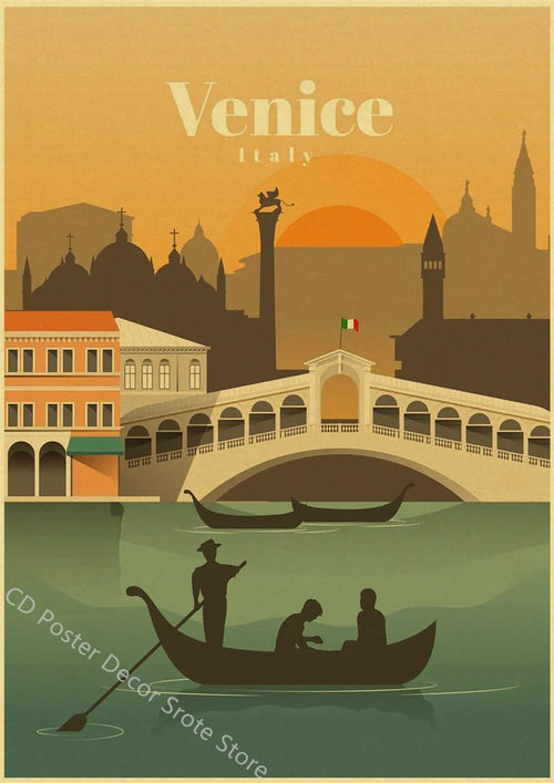 affiche vintage des monuments emblématiques du monde