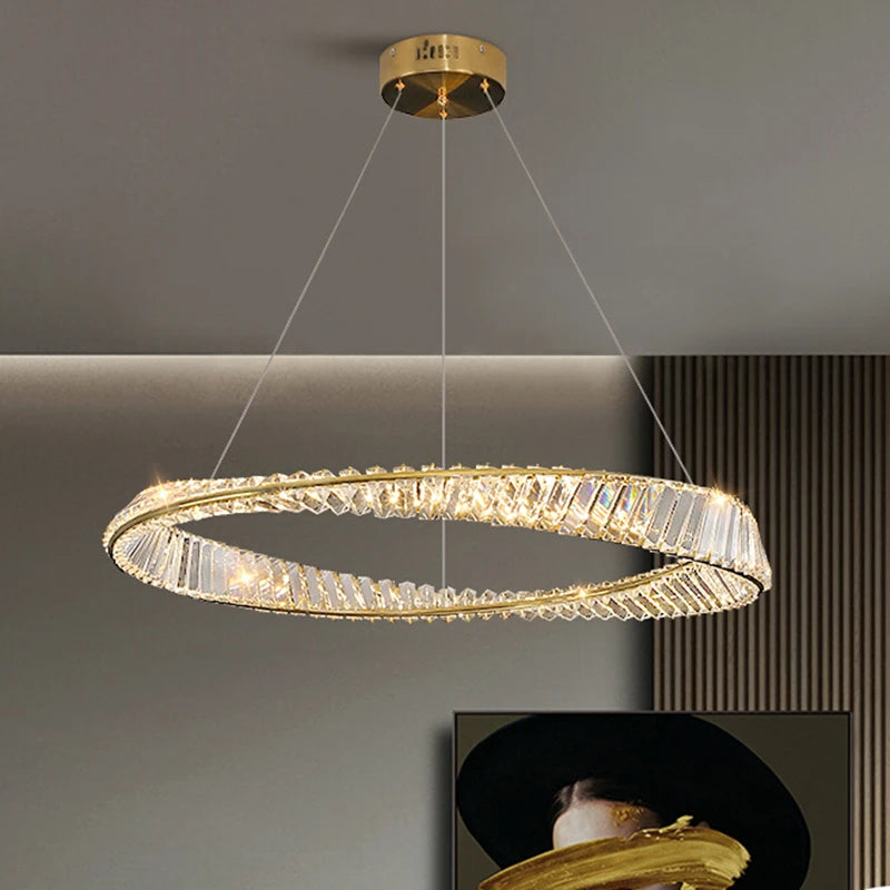 Crystal LED Chandelier for Living Room Kitchen Bedroom Ceiling Pendant Lamp, Gold Modern Remote Control Hanging Light - vue 3 sur 11