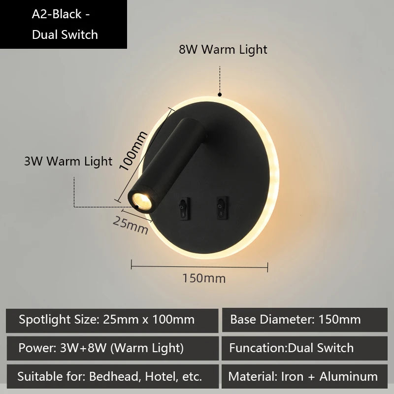 applique murale led moderne avec ports usb et lampes de lecture réglables - vue 10 sur 16